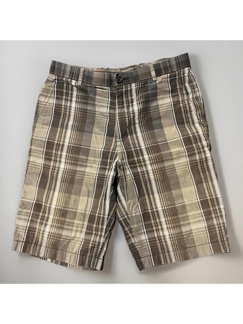 Perry Ellis Shorts Men’s 30 Brown Plaid Chino Golf Casual Outdoors Preppie